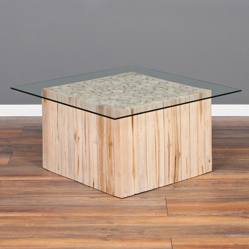 Teak Couchtisch JEFF mit Glasplatte 70x70cm Massivholz