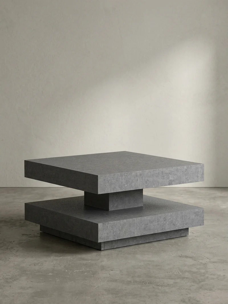Couchtisch in Stein-Optik mit Stauraum, Modernes Design, Quadratisch