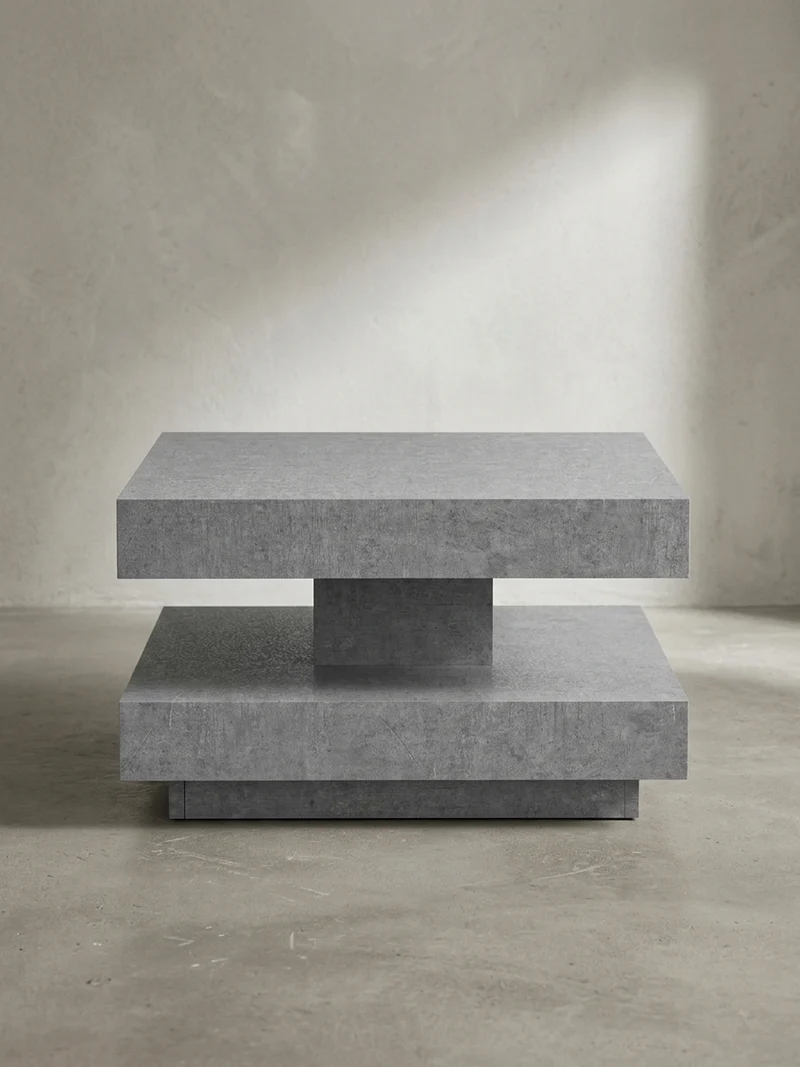 Couchtisch in Stein-Optik mit Stauraum, Modernes Design, Quadratisch
