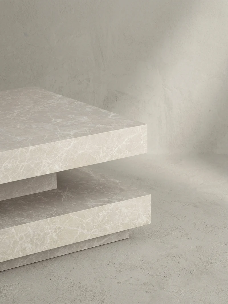 Couchtisch in Stein-Optik mit Stauraum, Modernes Design, Quadratisch