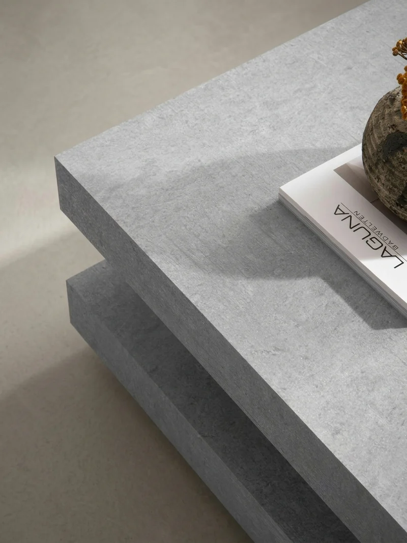 Couchtisch in Stein-Optik mit Stauraum, Modernes Design, Quadratisch