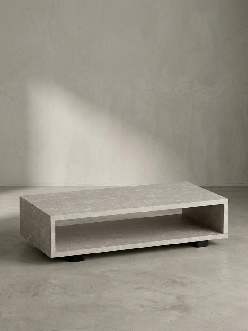 Couchtisch in Stein-Optik Modern mit Stauraum Rechteckig Schlicht