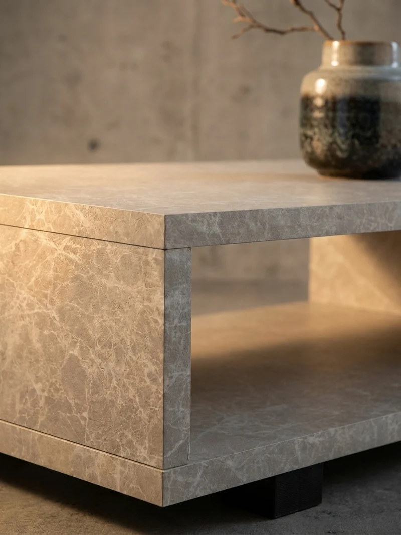 Couchtisch in Stein-Optik Modern mit Stauraum Rechteckig Schlicht
