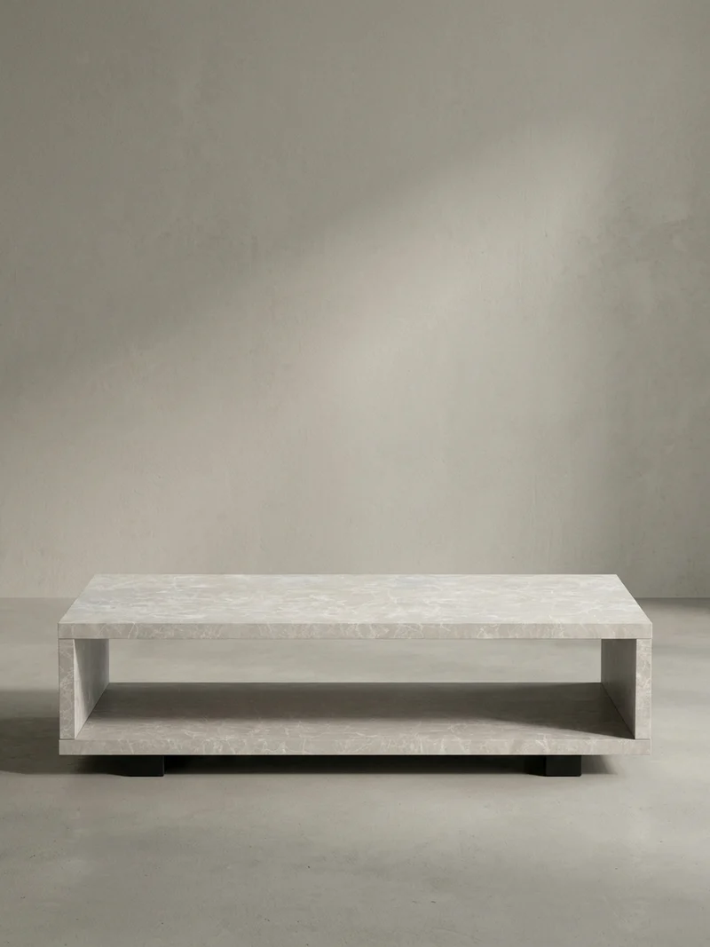 Couchtisch in Stein-Optik Modern mit Stauraum Rechteckig Schlicht