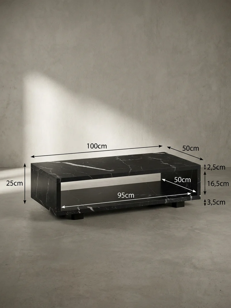 Couchtisch in Stein-Optik Modern mit Stauraum Rechteckig Schlicht