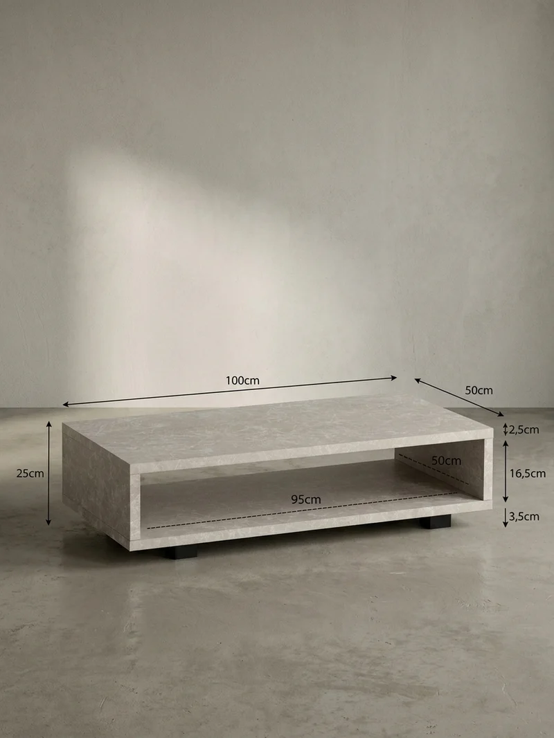Couchtisch in Stein-Optik Modern mit Stauraum Rechteckig Schlicht