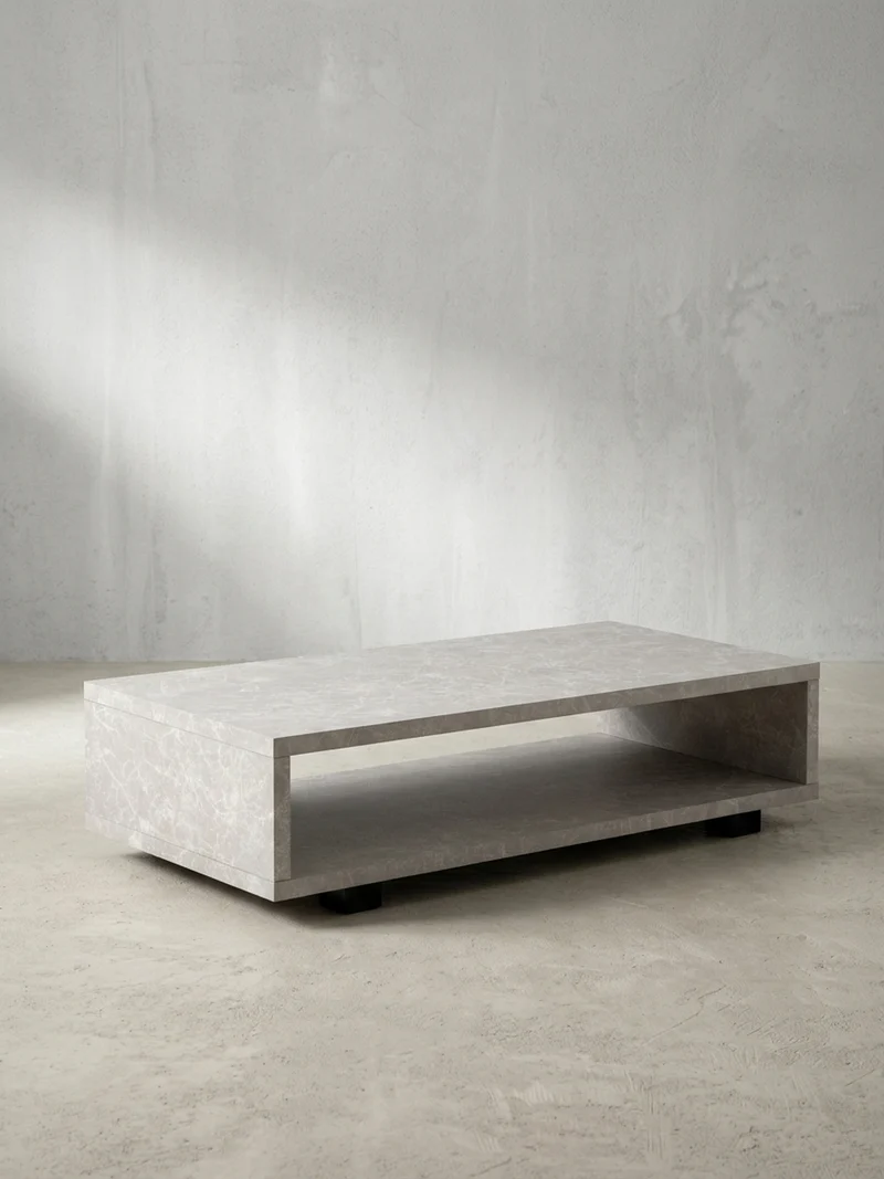 Couchtisch in Stein-Optik Modern mit Stauraum Rechteckig Schlicht