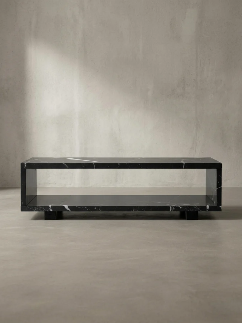 Couchtisch in Stein-Optik Modern mit Stauraum Rechteckig Schlicht