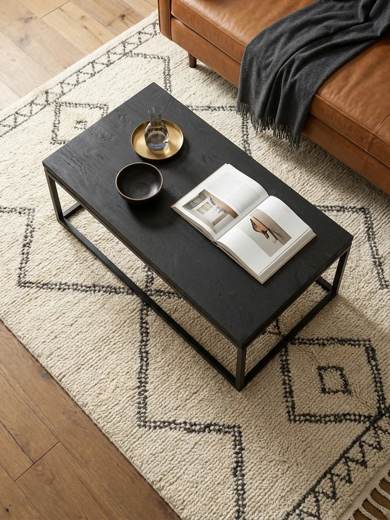 Couchtisch aus Mango Massivholz und Metall, Quadratisch, Natürliche Holzmaserung, Moderner Stil