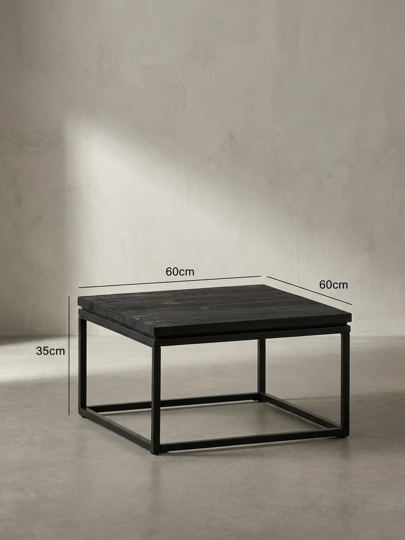 Couchtisch aus Mango Massivholz und Metall, Quadratisch, Natürliche Holzmaserung, Moderner Stil
