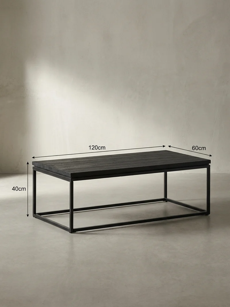 Couchtisch aus Mango Massivholz und Metall, Quadratisch, Natürliche Holzmaserung, Moderner Stil