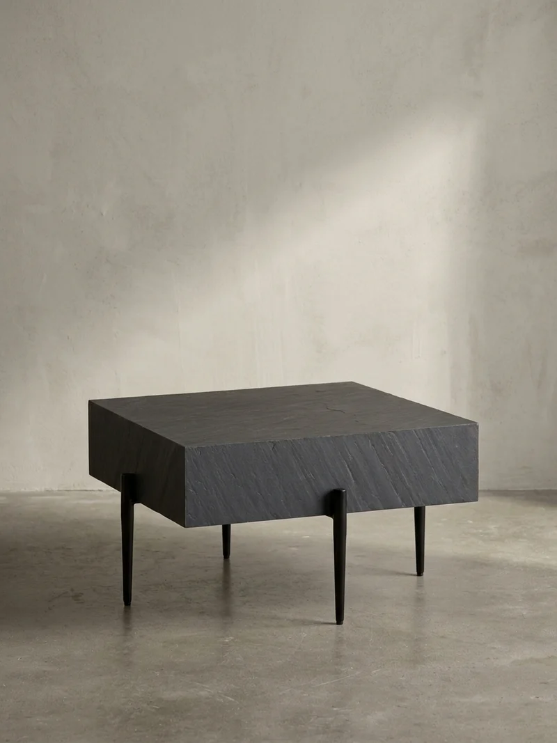 Couchtisch Quadratisch Anthrazit Steinoptik Metall 64x64x35 cm Modern Massiv
