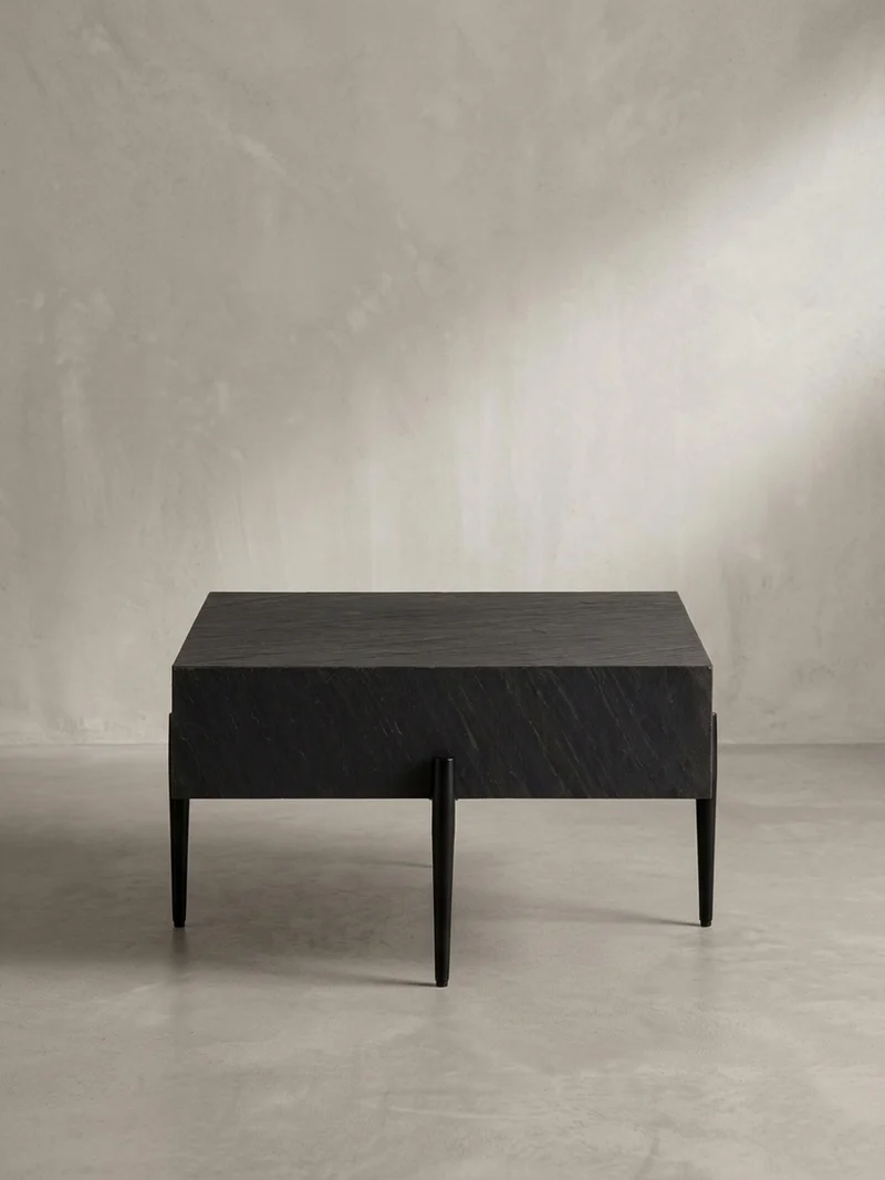 Couchtisch Quadratisch Anthrazit Steinoptik Metall 64x64x35 cm Modern Massiv