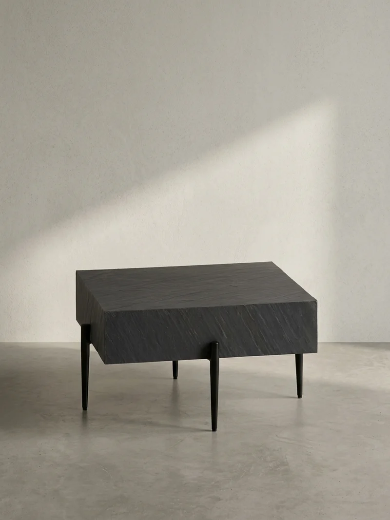 Couchtisch Quadratisch Anthrazit Steinoptik Metall 64x64x35 cm Modern Massiv