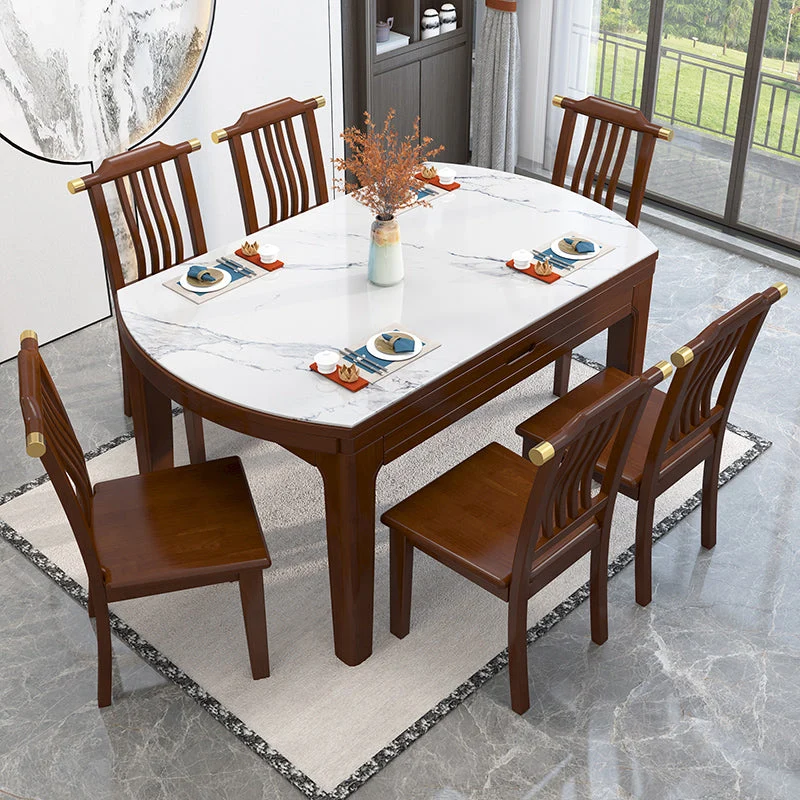 2-in-1-Esstisch-Set mit Marmortischplatte