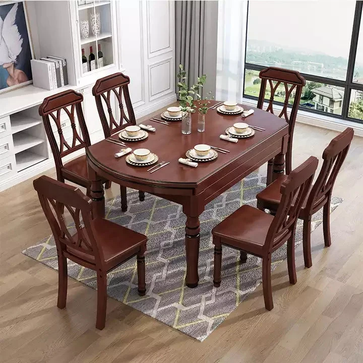 2-in-1-Esstisch-Set aus rundem, quadratischem Massivholz