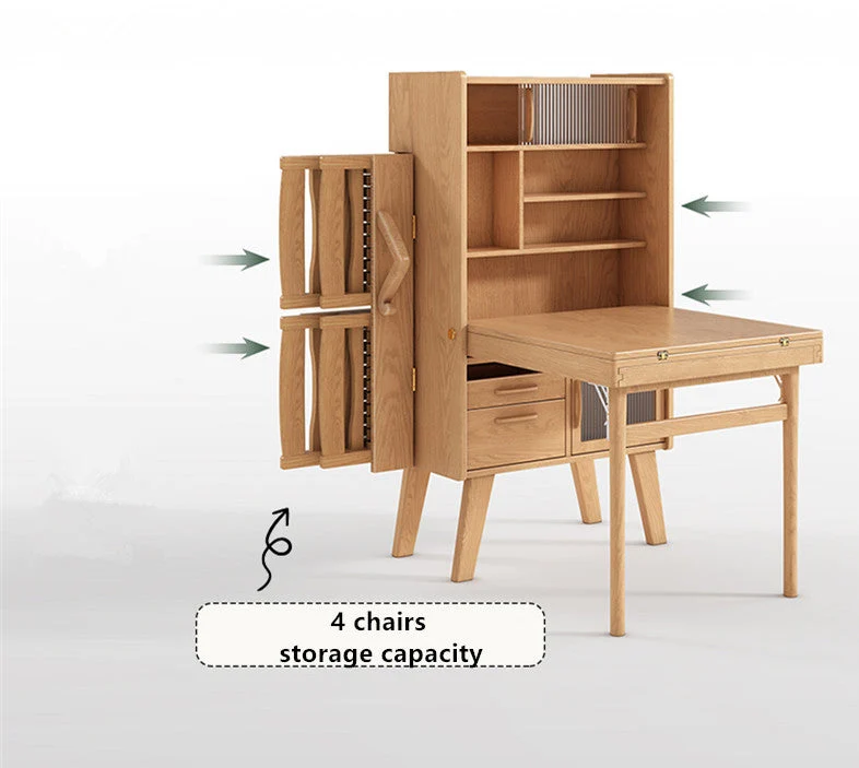 Platzsparender Sideboard-Tisch mit Klappstühlen