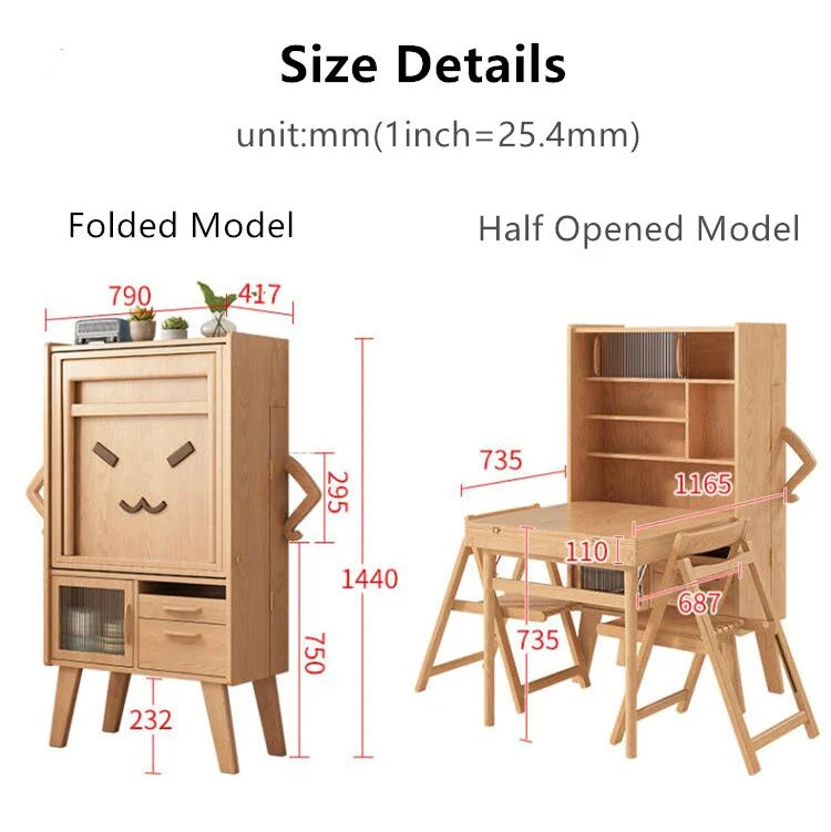 Platzsparender Sideboard-Tisch mit Klappstühlen
