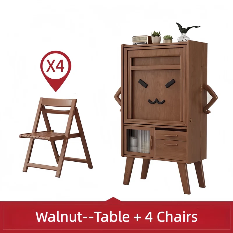 Platzsparender Sideboard-Tisch mit Klappstühlen
