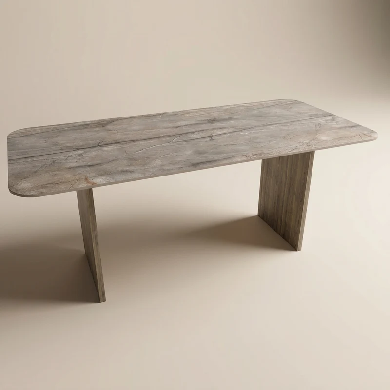 Keramische eettafel Silver Root Grey- Recht Rond - Wall eiken - Japandi