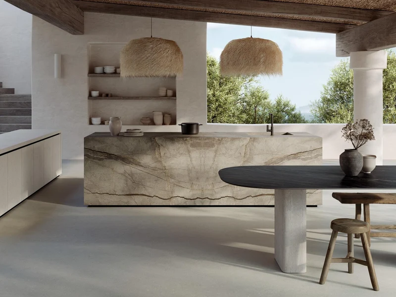 Keramische eettafel Silver Root Grey- Recht Rond - Wall eiken - Japandi