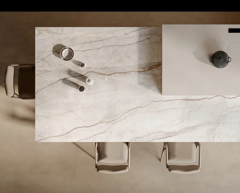 Keramische eettafel Silver Root White- Plat Ovaal - 2 Half cones eiken - Japandi