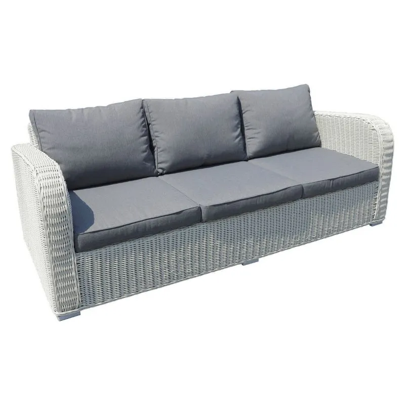3er Lounge Sofa VITA rundes Polyrattan Eierschalenweiß Gartenmöbel