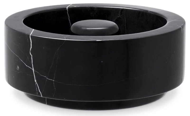 Casa Padrino Luxus Aschenbecher Schwarz Ø 20 x H. 7,5 cm - Runder Marmor Aschenbecher - Deko Accessoires - Luxus Qualität