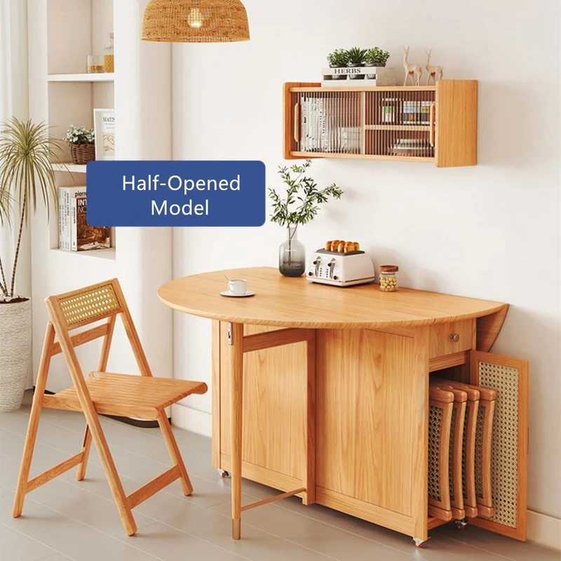 Double Drop Leaf Round Table mit 4 Klappstühlen