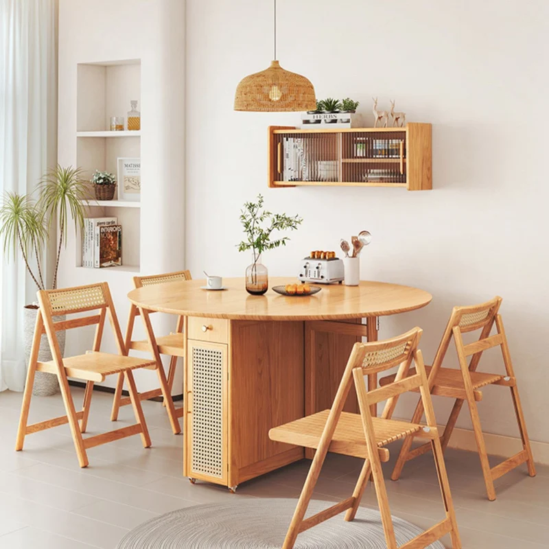 Double Drop Leaf Round Table mit 4 Klappstühlen