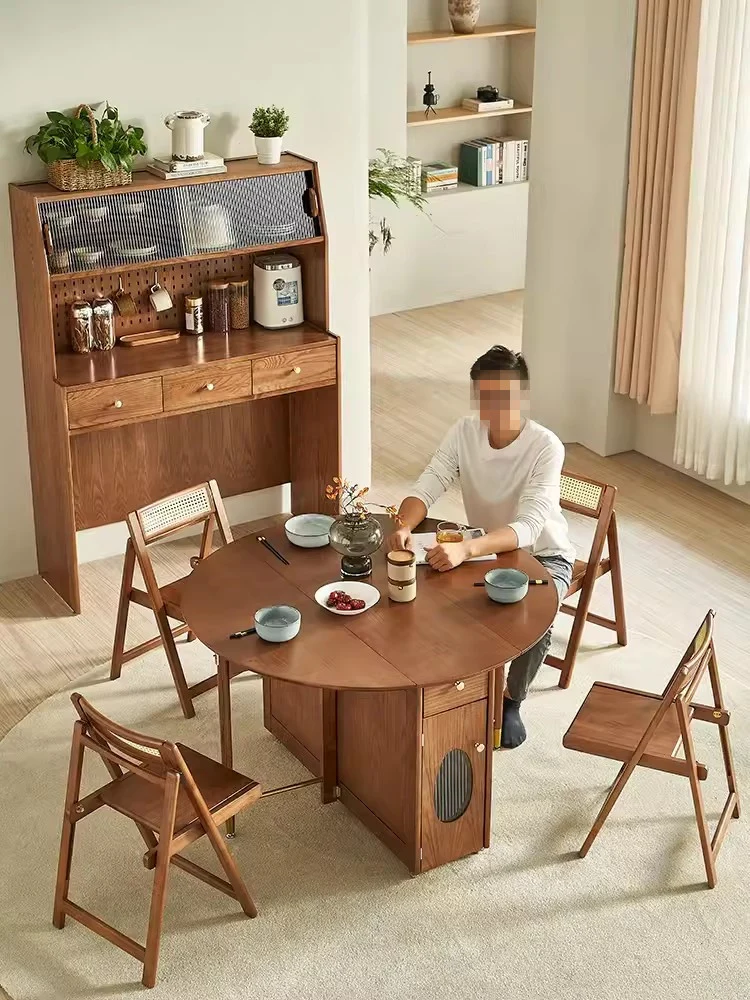 Double Drop Leaf Round Table mit 4 Klappstühlen