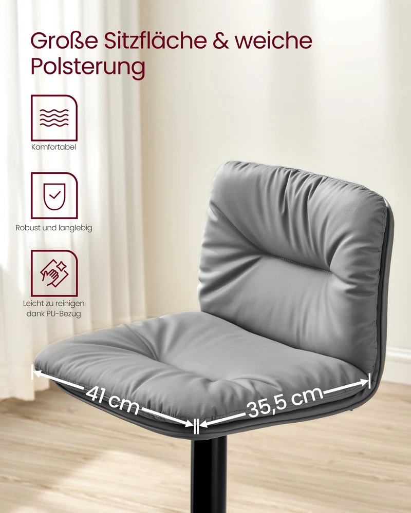 Set mit 2 Barhockern – Verstellbar – 360° drehbar – Kunstleder mit Rücken- und Fußstütze