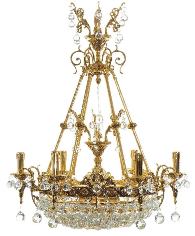 Casa Padrino Luxus Barock Kristall Kronleuchter Gold Ø 80 x H. 110 cm - Prunkvoller Messing Kronleuchter mit edlem Kristallglas - Barock Wohnzimmer Kronleuchter - Barock Hotel Kronleuchter