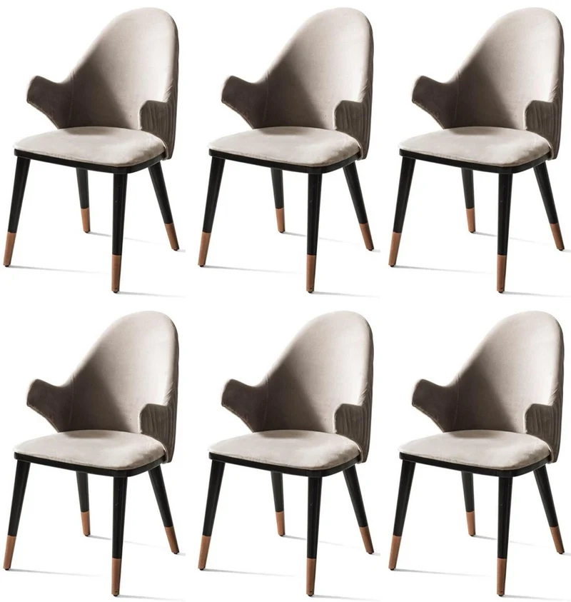 Casa Padrino Luxus Esszimmerstuhl 6er Set mit Armlehnen Grau / Schwarz / Kupfer 52 x 52 x H. 88 cm - Esszimmer Möbel - Restaurant Möbel - Esszimmer Einrichtung - Luxus Möbel - Luxus Einrichtung