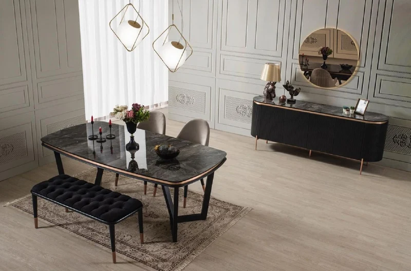 Casa Padrino Luxus Esszimmerstuhl 6er Set mit Armlehnen Grau / Schwarz / Kupfer 52 x 52 x H. 88 cm - Esszimmer Möbel - Restaurant Möbel - Esszimmer Einrichtung - Luxus Möbel - Luxus Einrichtung