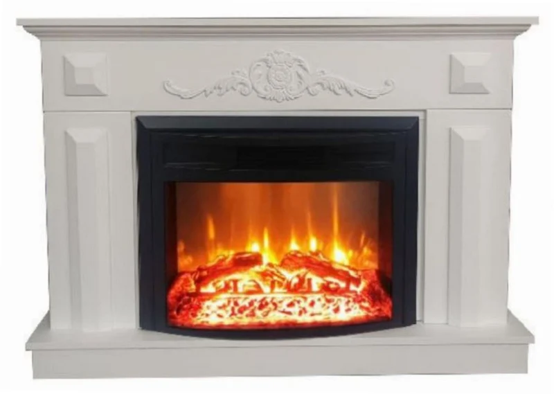 Casa Padrino Barock Elektrokamin Weiß / Schwarz 125 x 35 x H. 88 cm - Wohnzimmer Deko Kamin mit Fernbedienung - Wohnzimmer Möbel im Barockstil - Barock Möbel - Barock Elektro Kamine