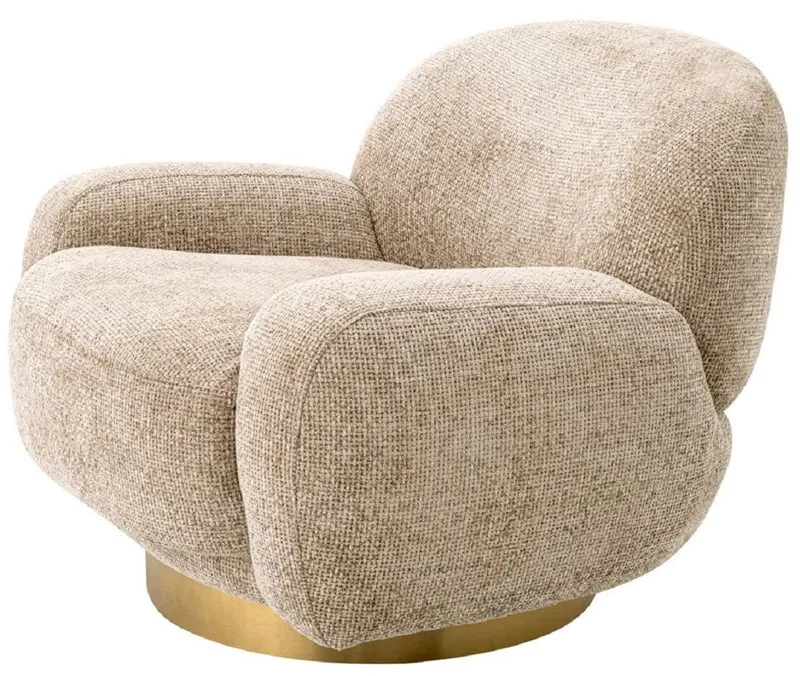 Casa Padrino Luxus Drehsessel Sandfarben / Messing 95 x 90 x H. 70 cm - Wohnzimmer Sessel - Hotel Sessel - Wohnzimmer Möbel - Hotel Möbel - Luxus Möbel - Luxus Qualität