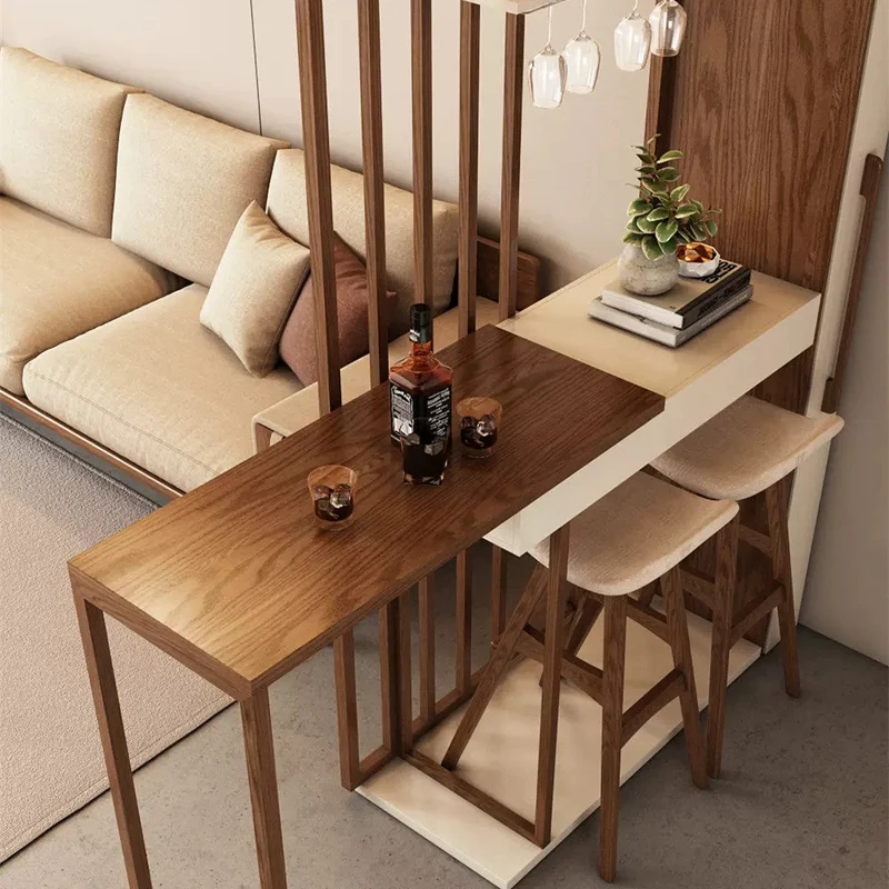 Nordischer einziehbarer Bartisch mit Weinregalschrank