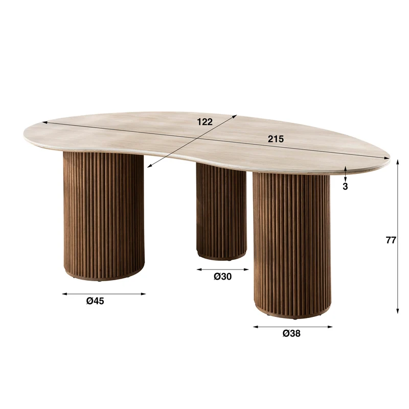 Eettafel Romano niervormig 215