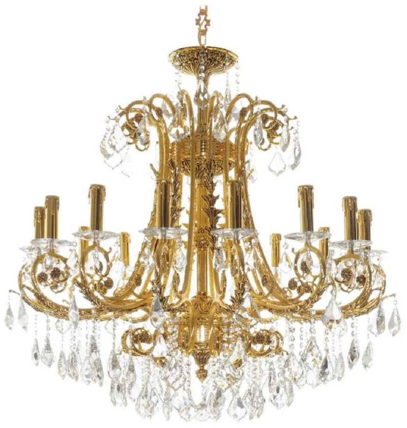 Casa Padrino Luxus Barock Kristall Kronleuchter Gold Ø 100 x H. 90 cm - Prunkvoller Messing Kronleuchter mit edlem Kristallglas - Barock Leuchten