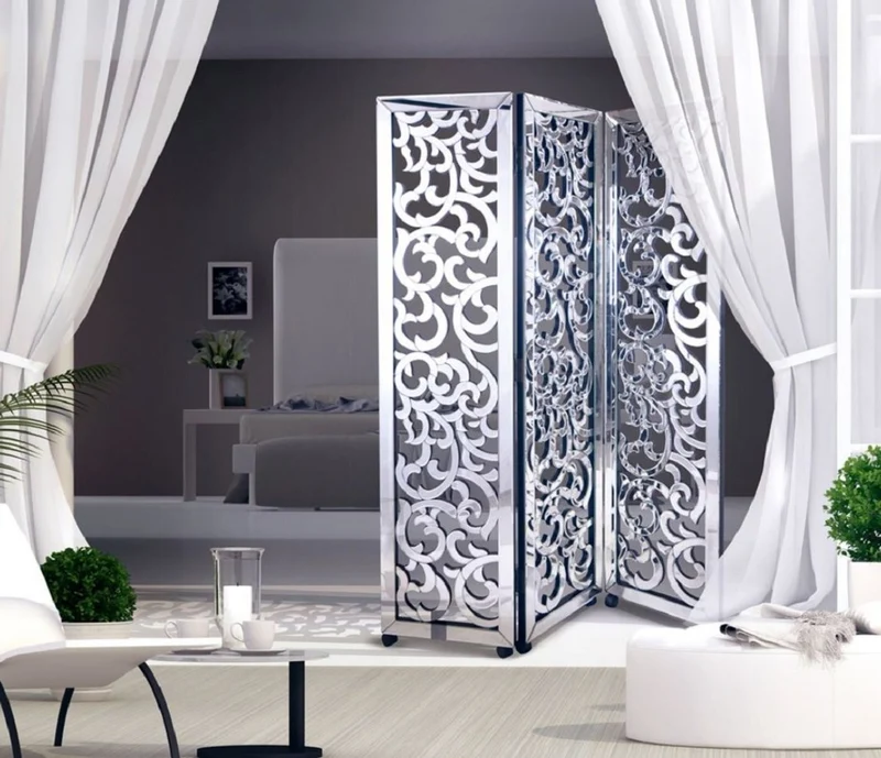 Casa Padrino Luxus Raumteiler mit Rollen 100 x 3 x H. 180 cm - Verspiegelter Paravent - Schlafzimmer Möbel - Hotel Möbel