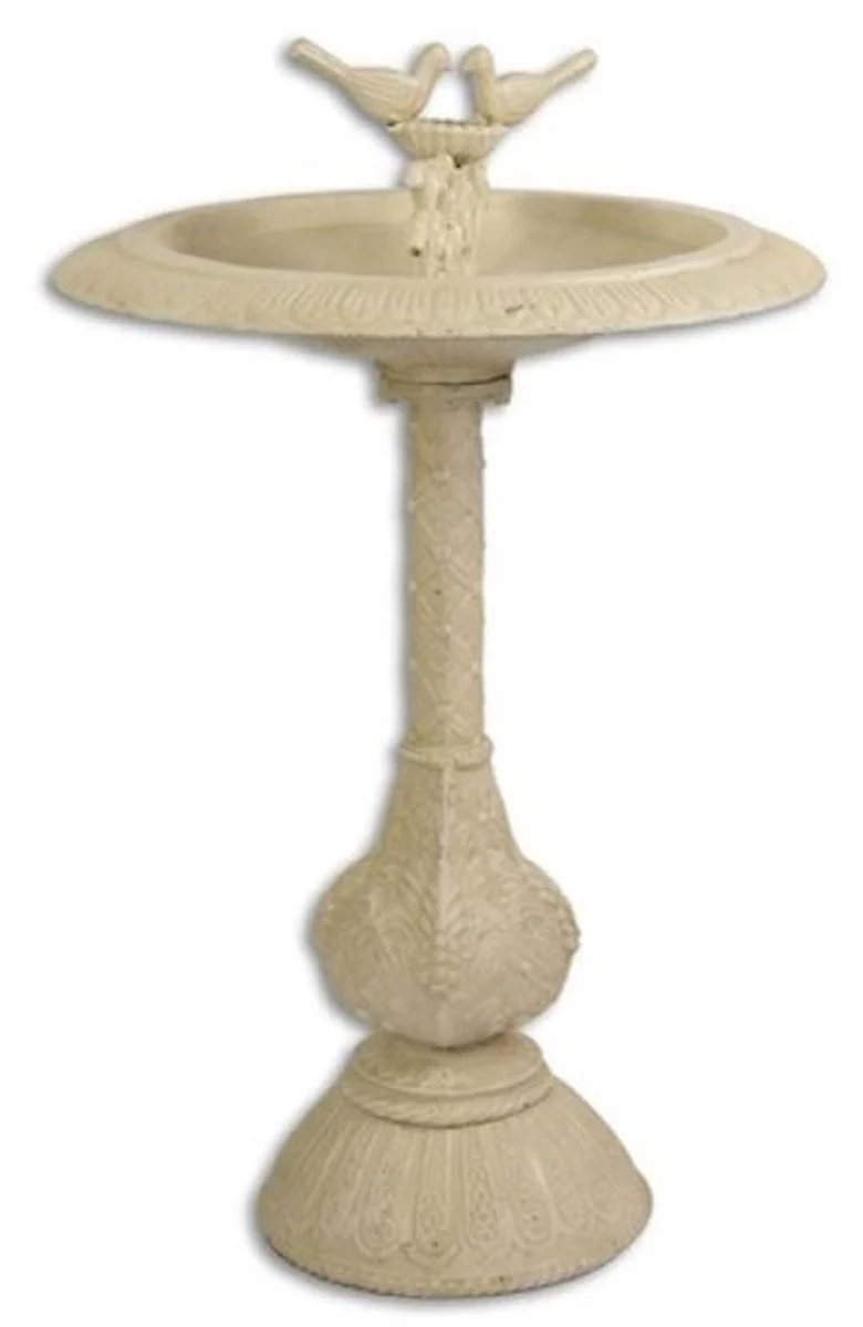 Casa Padrino Jugendstil Vogelbad mit 2 dekorativen Vögelchen Antik Weiß H. 77,5 cm - Gusseisen Vogeltränke - Garten & Terrassen Deko Accessoires