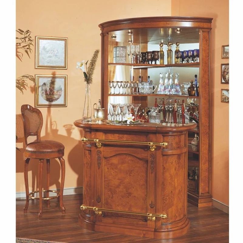 Casa Padrino Luxus Barock Leder Barstuhl Braun / Gold H. 118 cm - Bar Möbel - Made in Italy