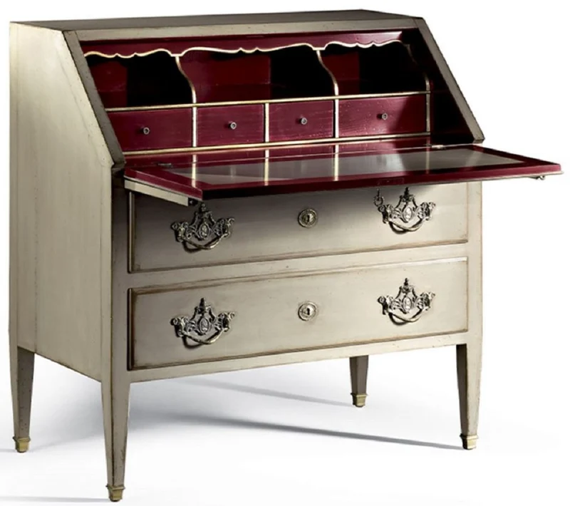 Casa Padrino Luxus Barock Sekretär Antik Beige / Gold / Bordeauxrot - Handgefertigter Schreibtisch im Barockstil - Barock Büro Möbel - Luxus Möbel im Barockstil - Luxus Qualität - Made in Italy