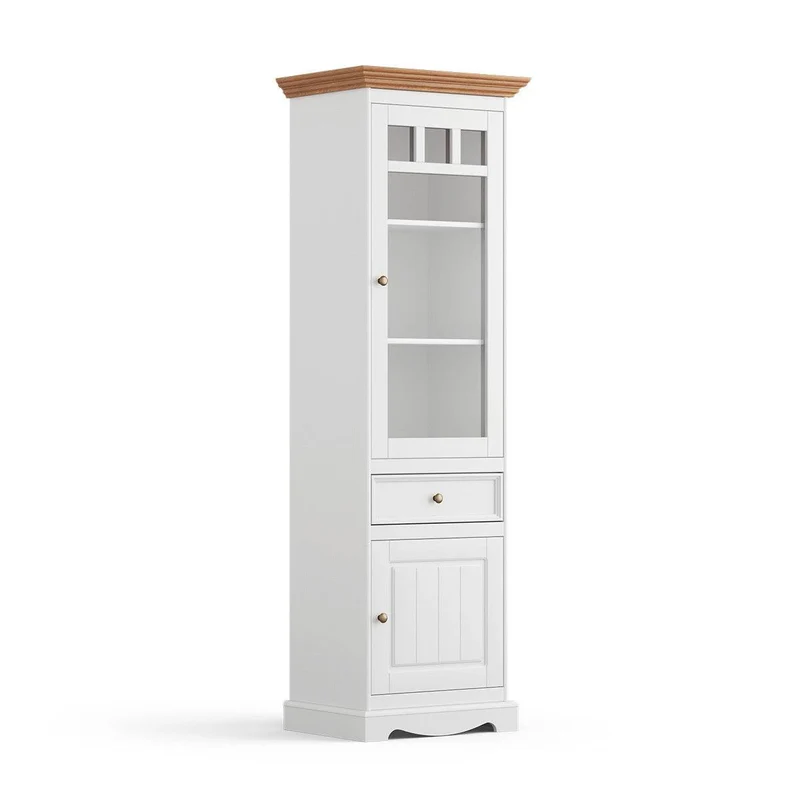 Schmale Standvitrine Belluno Elegante mit Glastür in Weiß