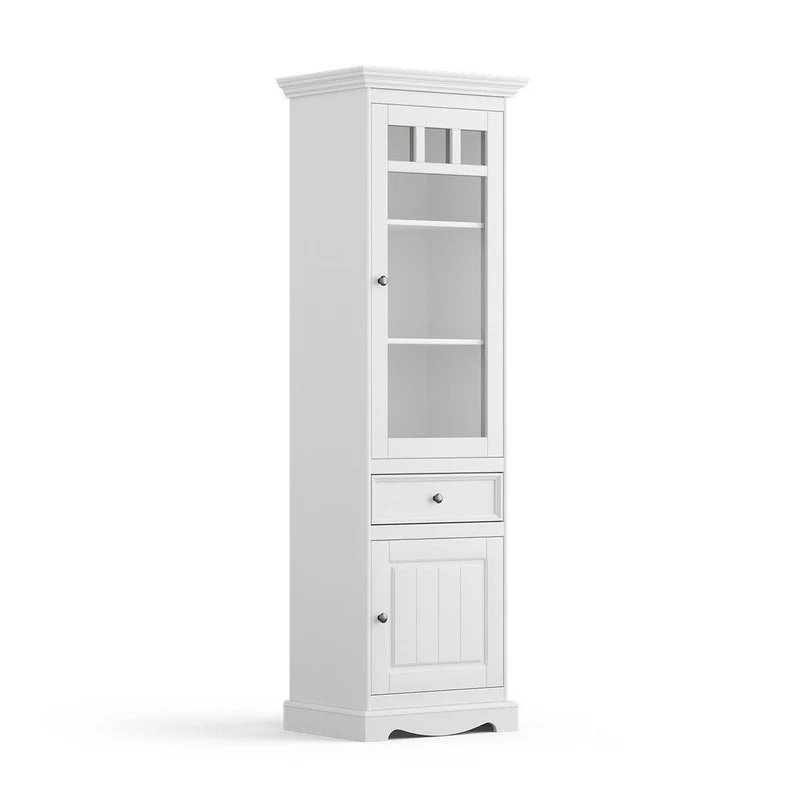 Schmale Standvitrine Belluno Elegante mit Glastür in Weiß