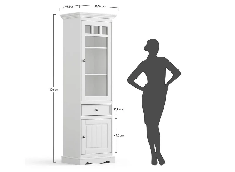 Schmale Standvitrine Belluno Elegante mit Glastür in Weiß