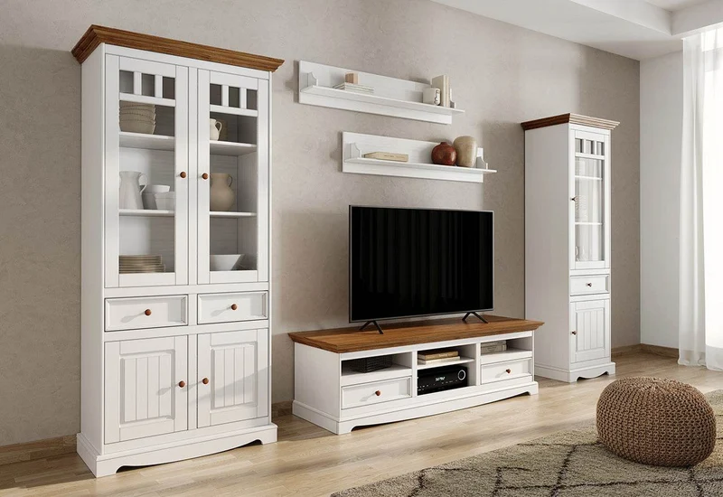 Schmale Standvitrine Belluno Elegante mit Glastür in Weiß
