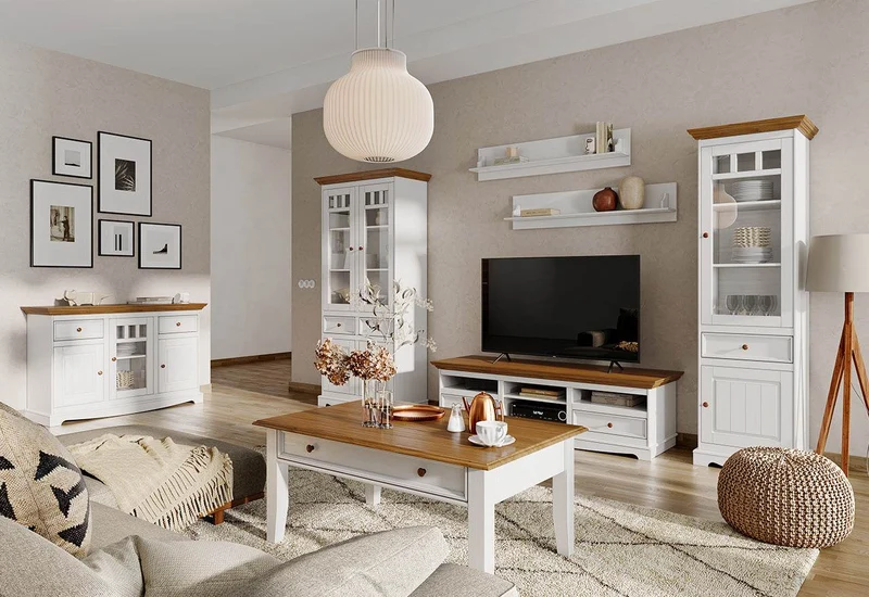 Schmale Standvitrine Belluno Elegante mit Glastür in Weiß