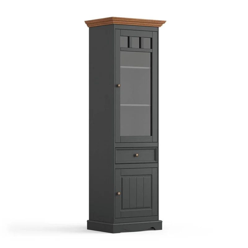 Schmale Standvitrine Belluno Elegante mit Glastür in Graphit
